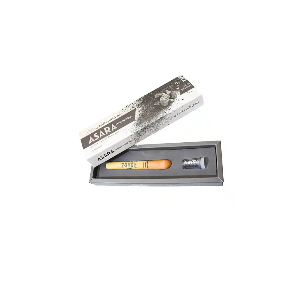 سرمه و سرمه دان سنگ اثمد سرمه و سرمه دان سنگ اثمد روزی پاک – محصول ارگانیک برای تقویت بینایی و رشد مژه